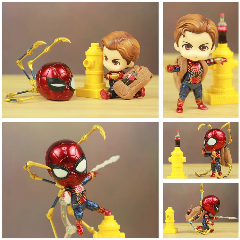 

Marvel Avengers Cute Iron Spiderman Spider Man 10cm Action Figure Q Tom Holland Infinite War Endgame Toys Doll KO Nendoroid 1037