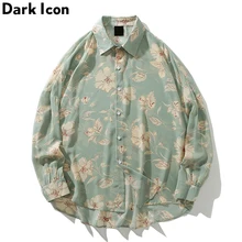 Гавайские рубашки с цветочным принтом темной иконы осенние винтажные уличные рубашки пляжные шифоновые мужские рубашки с длинным рукавом