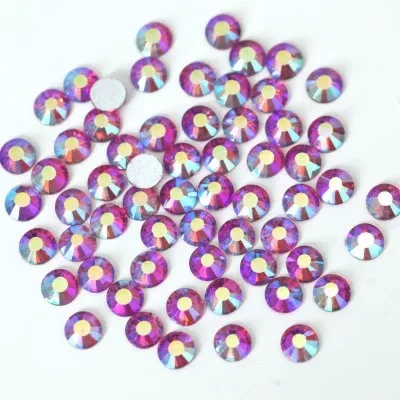 Color AB Glue on Glitter Flatback Glass Crystal Non Hot fix rhinestone For Gymnastics Clothes Shoes 3D Nail Art Decoration