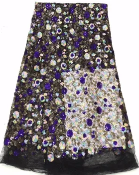

Latest Sequins Lace Fabric Black Color Net cloth 3d Laser cut Flower African mesh High Quality Lace Fabric party dress