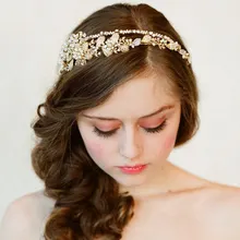 Dower me Vintage Wedding Tiara Gold Bridal Floral Headband Handmade Pearl Headpiece Hair Accessories