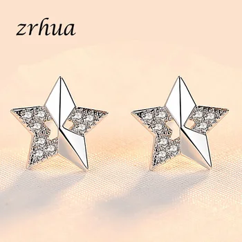 

ZRHUA New Stylish 925 Sterling Silver Star Stud Earrings for Women Girls Hotest Cubic Zirconia Gorgeous Brincos Wedding Jewelry