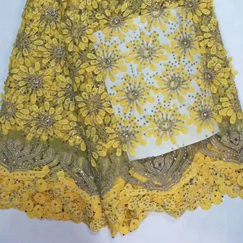 

New arrive Sunflowers french Diamond embroidered lace fabric embroidery African lace fabric 3 yards mesh fabric