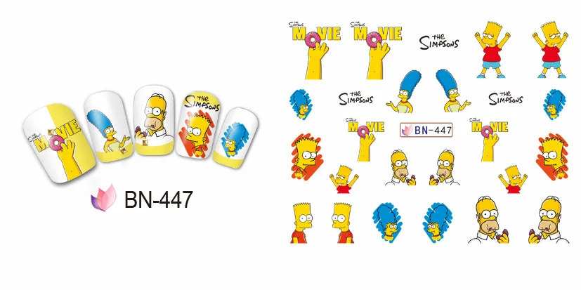 100pcs Lot Free Shipping Bn445 456 The Simpsons Water Nail Sticker Water Nail Sticker Nail Stickerwater Nail Aliexpress