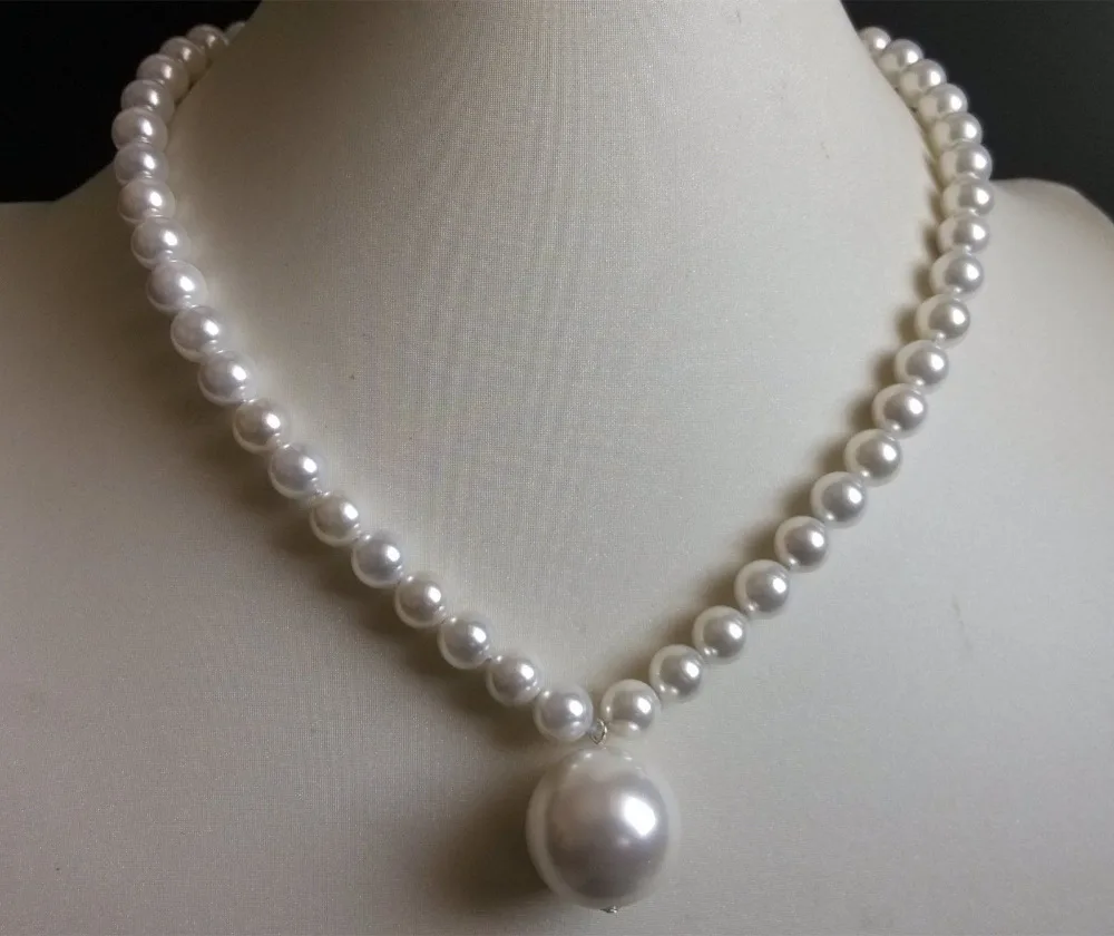 

Hot sale new Style >>>>>2 styles- 17 inch 8mm x 20mm white shell pearl pendant necklace