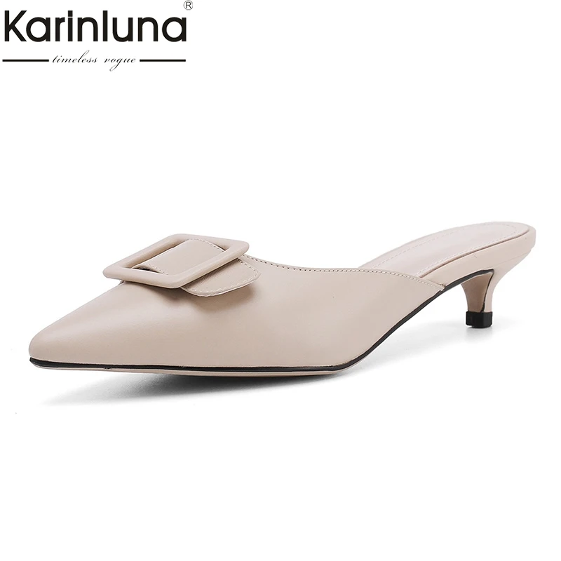 

Karinluna Sexy Genuine Leather Sheepskin Women Shoes Lady Pointed Toe Elegant Party Shoes Woman Mules Pumps