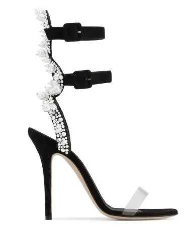 

Free Shipping Sexy Women Transparent PVC Pearls back Buckle Straps Stiletto Heel Party High Heel Dress Sandals Lady Big Size