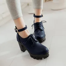 Frauen Plattform Schnalle Gürtel Winter Herbst Schuhe Runde Kappe Hohe ferse Keil Schuhe Japan Stil Lace Up Leder Schule Mädchen schuhe