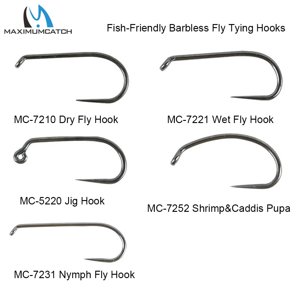 Maximumcatch 100pc Eye-Down Fish-Friendly Barbless Fly Tying Hook  10#12#14#16#18# Dry&Wet&Nymph&Shrimp Caddis Pupa Jig Hooks