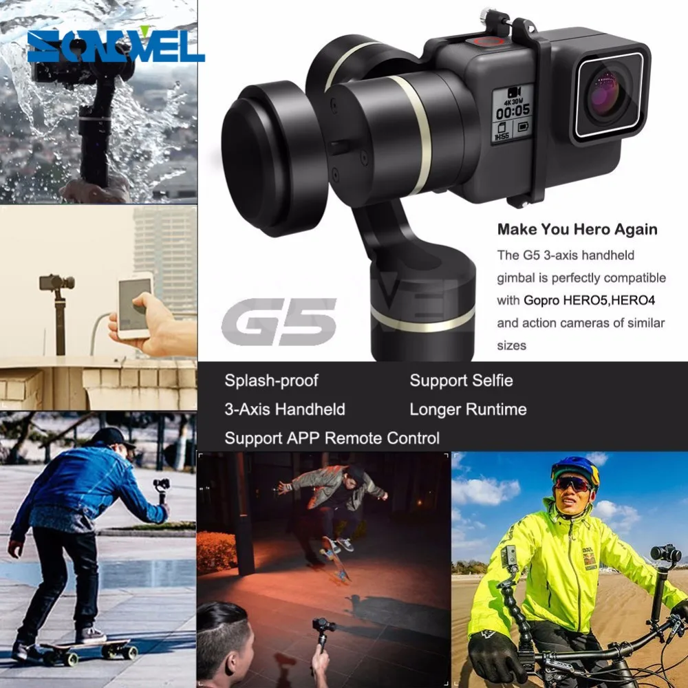 

Feiyu G5 Handheld Gimbal for GoPro HERO5 5 4 Xiaomi yi 4k SJ AEE Action Cams of varies weigh Splashproof Humanized