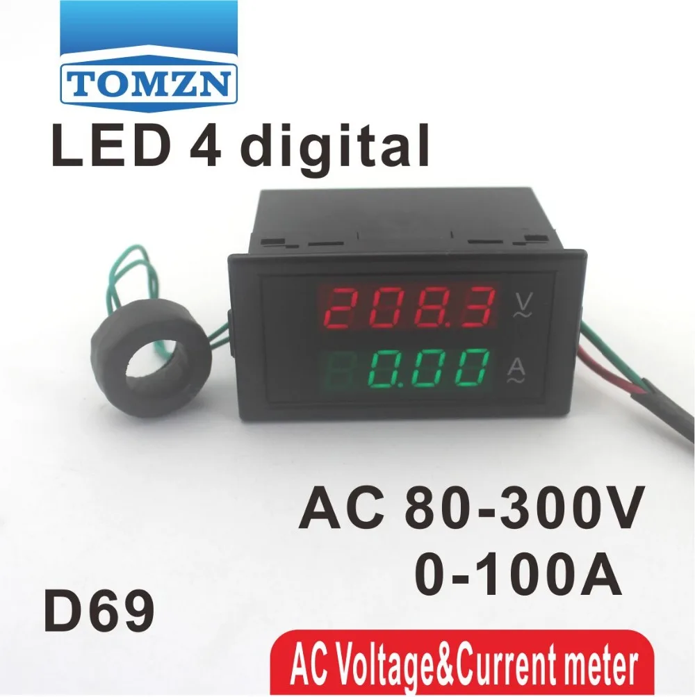 

Dual LED 4 digital D69 display Voltage and current meter panel voltmeter ammeter range AC 80-300V 0.00-100.0A
