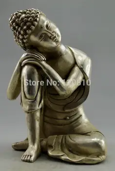 

zhmeru0019@++Collectible Decorated Old Handwork Tibet Silver Carved Buddha Sleep Statue