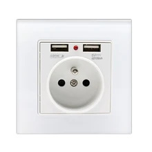 Новое поступление 16А французская стандартная настенная розетка питания белая кристальная стеклянная панель розетка 2.1A двойная USB розетка зарядное устройство Порт для мобильного телефона