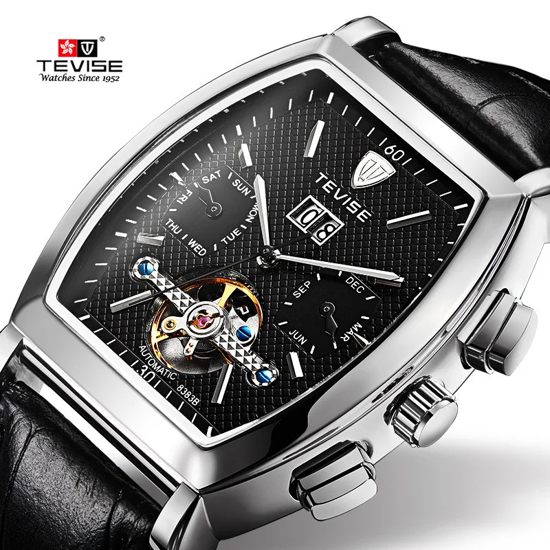 

TEVISE Business Multifunction Automatic Watch Men Mechanical Transparent Watches Fashion Luminous Waterproof Leather Wristwatch