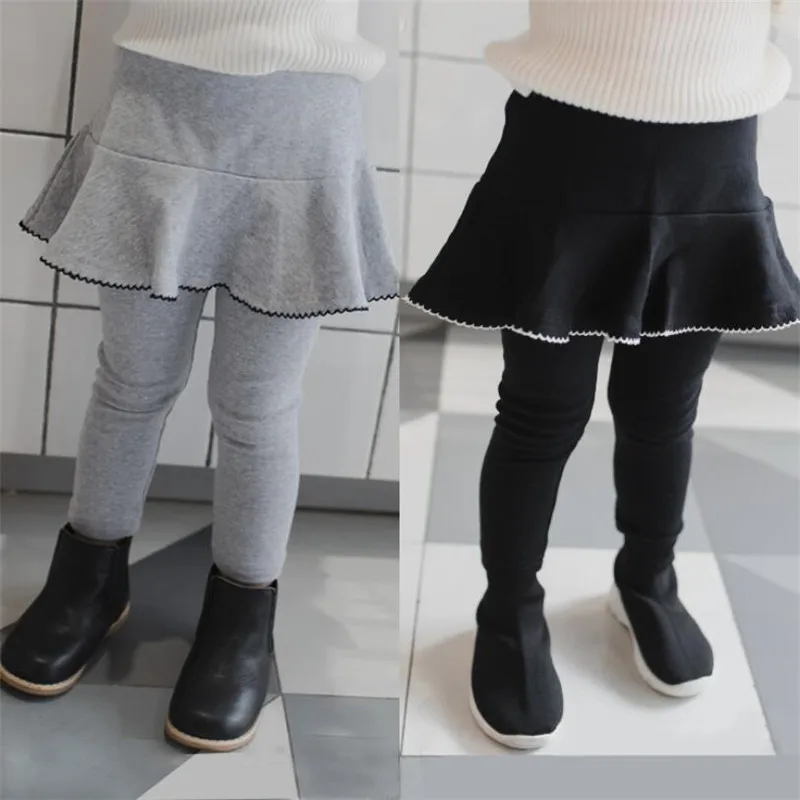 

Autumn Legging for Kids Girls Solid Fake Two Pieces Ruffles Skinny Children Leggin Cotton Pants Girls Clothes 1 2 3 4 5 Years