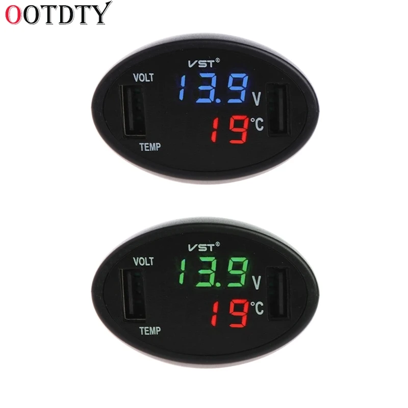 

OOTDTY Car Digital LED Thermometer Voltmeter Auto USB Charger Battery Monitor Temperature Gauge
