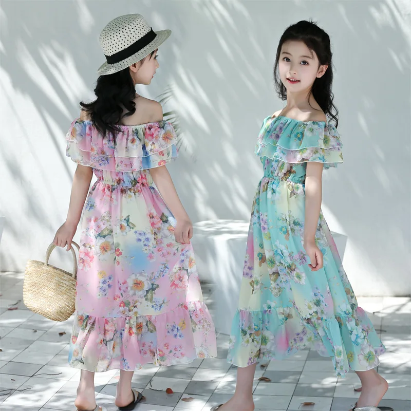 

New Bohemian Chiffon Sundress Girls Dress Summer 2018 Children Print Beach Dresses For Kids Clothing Infant Dress Clothes 5-16 Y