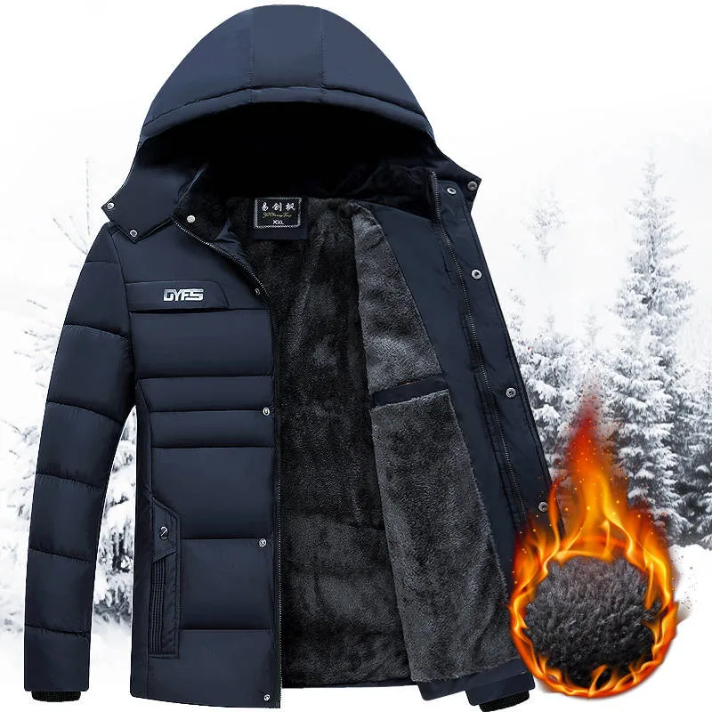 

Thicken Plus Fleece Warm Casual Fashion Men Plus Cotton Jacket Winter Clothing Coat Hooded Can Detachable