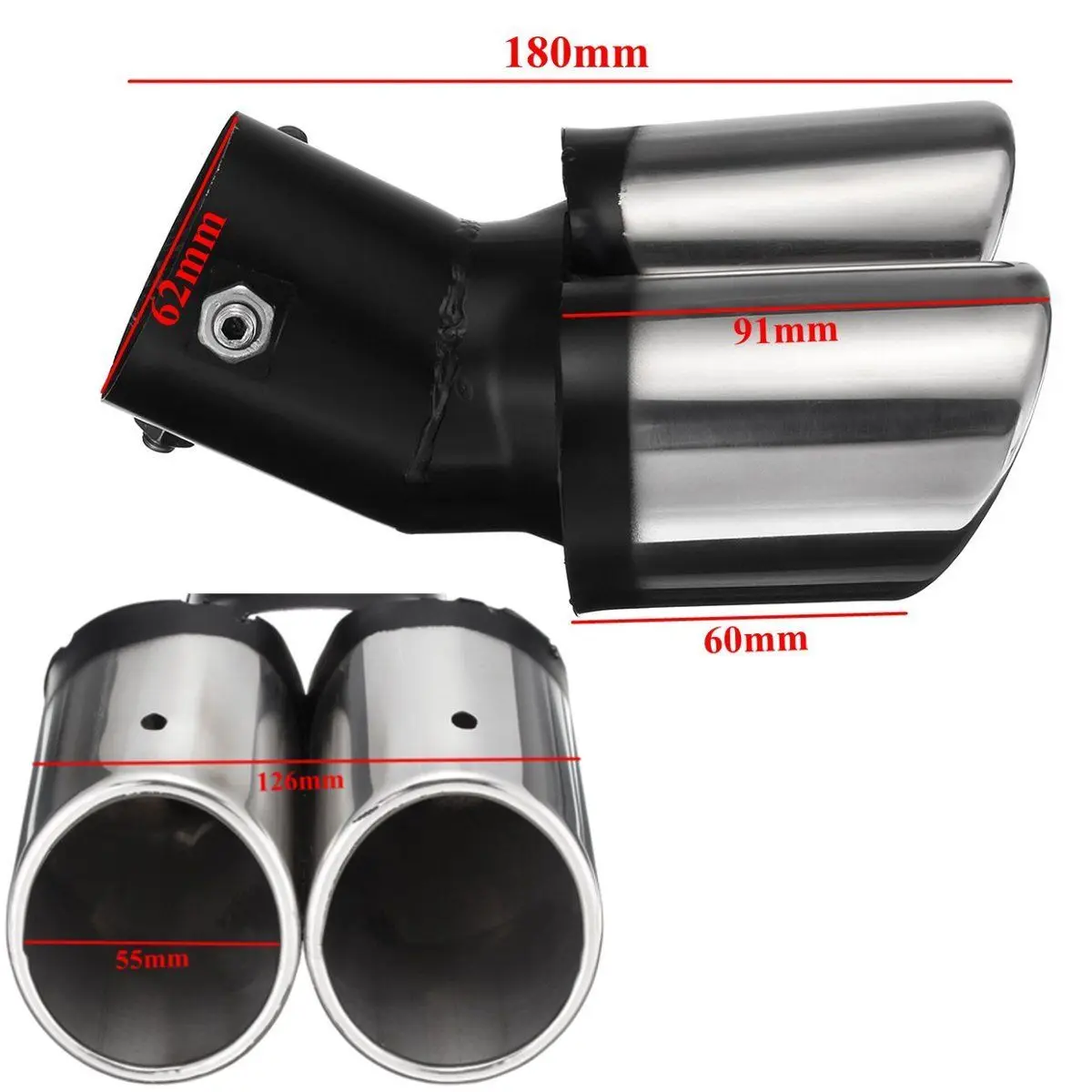 

New Universal Auto Black Chrome Tail Curve Dual-Outlet Exhaust Pipe Muffler Tip
