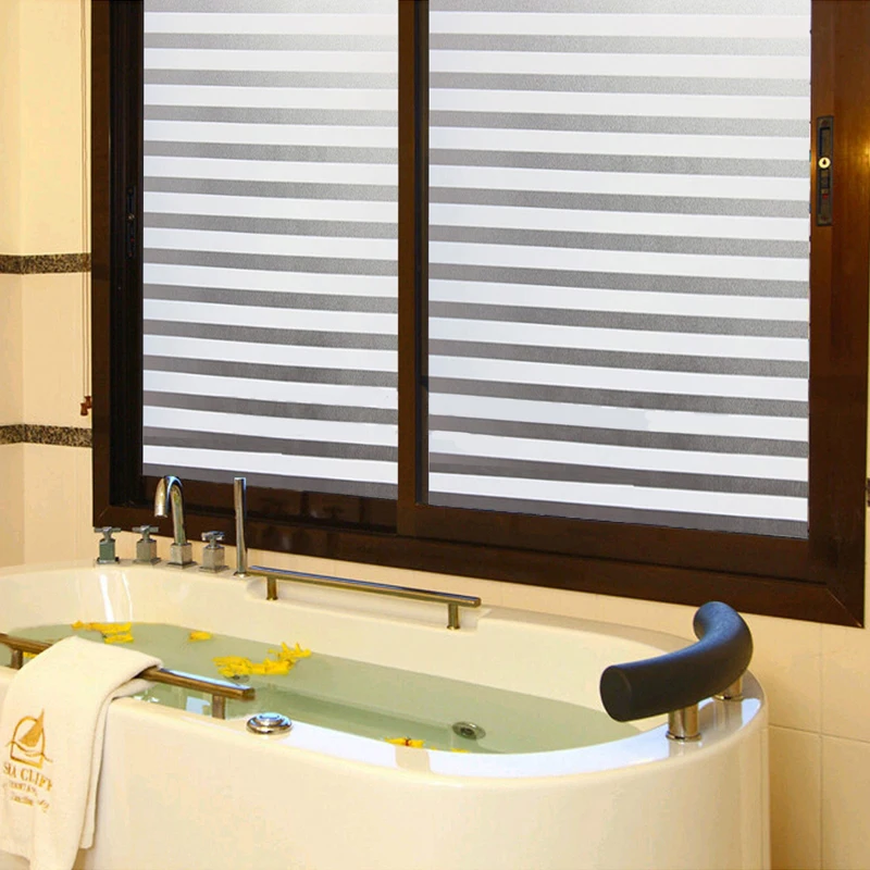 PVC 45x150cm Waterproof Privacy Frosted Glass Window Film Striped Sticker Home