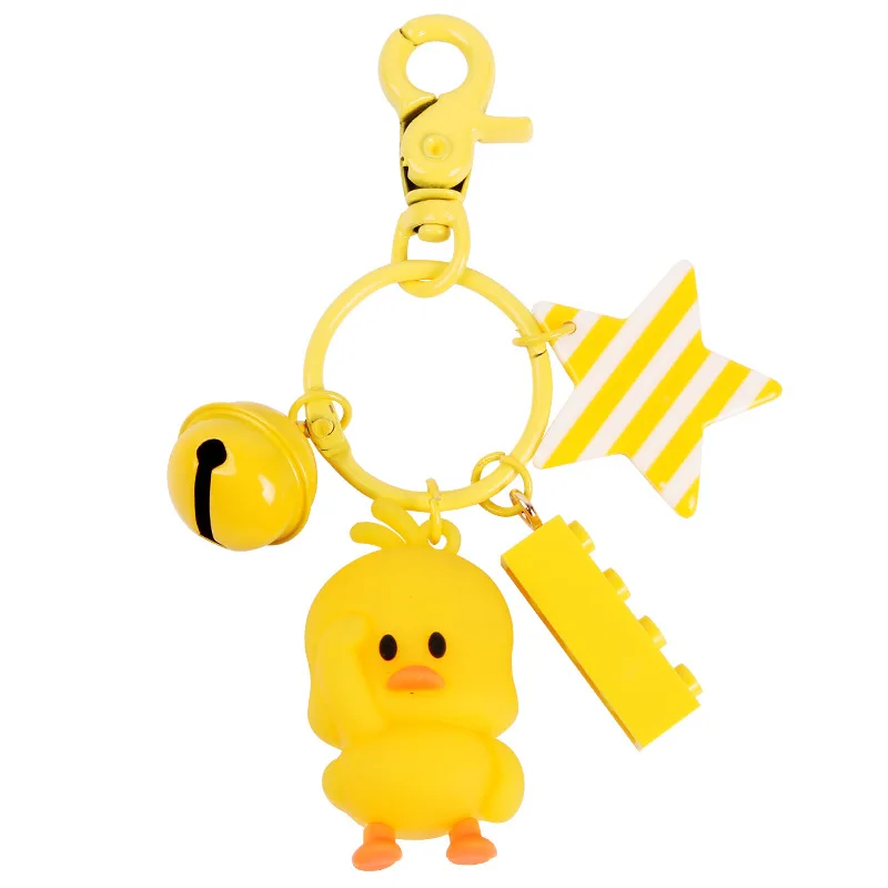 

Cute Cartoon Yellow Duck Doll Keychain For Women Child Toy Animal Bells Key chain Trinkets Car Purse Keyring Gift