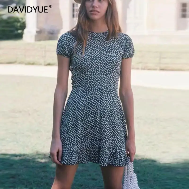 

Summer dress women ruffles sexy mini dress Vintage floral chiffon korean dress boho beach dress Girl kawaii vestidos
