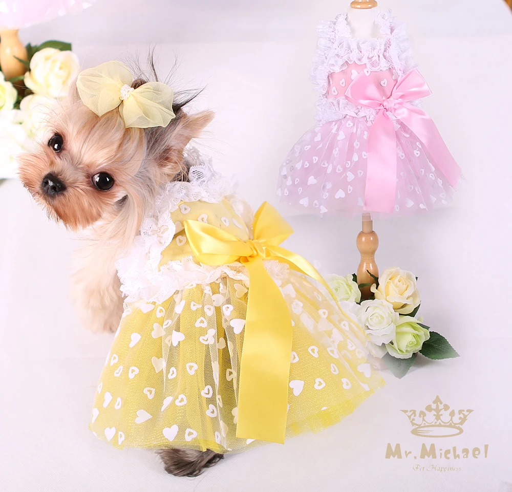Small Dog Clothes Spring And Summer Pet Dress Cat Skiet Cute Bowknot