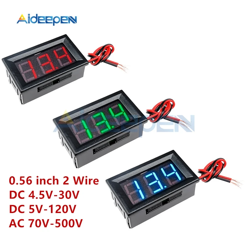 0.56" Inch 2 Wire AC70V-500V/DC5V~120V Voltmeter Voltage Panel Ammeter Meter LED