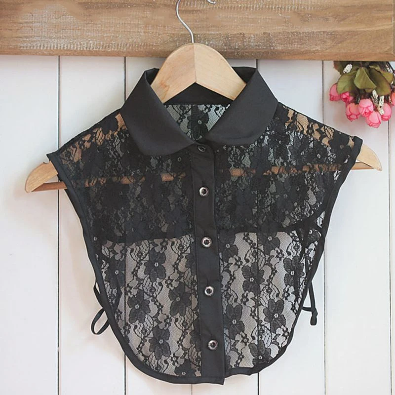 

1Pcs Women Solid Color Shirt Cotton Lace False Collars White & Black Blouse Vintage Detachable Clothes Accessories