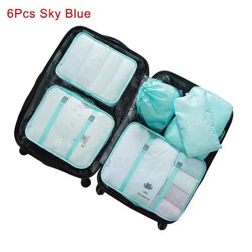 8 шт. дорожный набор сумка для хранения водонепроницаемая одежда Сортировка Органайзер багаж обувь Упаковка Куб дома сумки для шкафа чехол аккуратный Чехол - Цвет: 6Pcs Sky blue