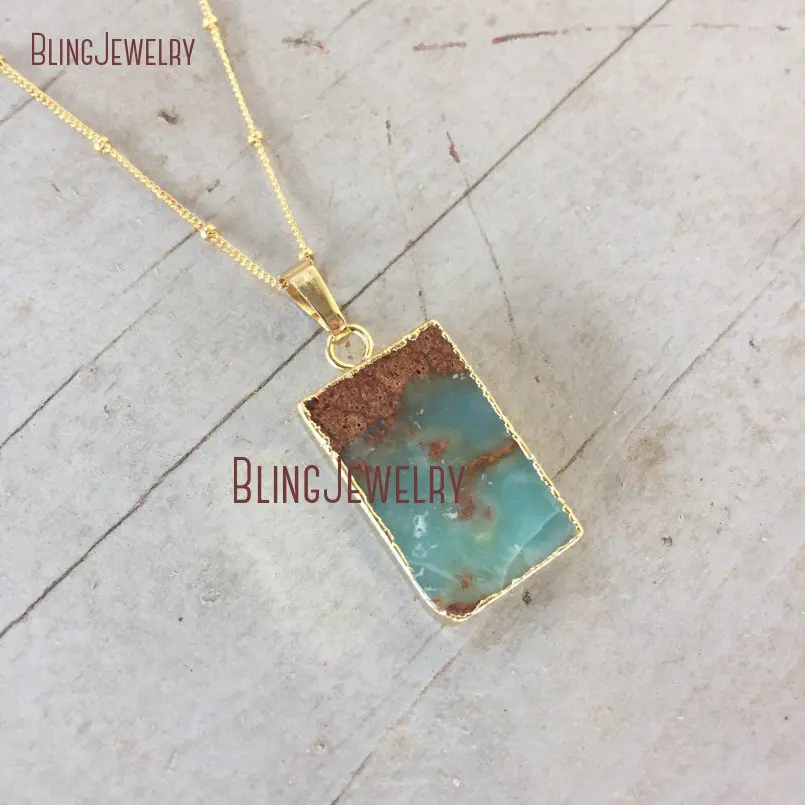 Золотой прямоугольник Chrysoprase бар кулон ожерелье NM18495