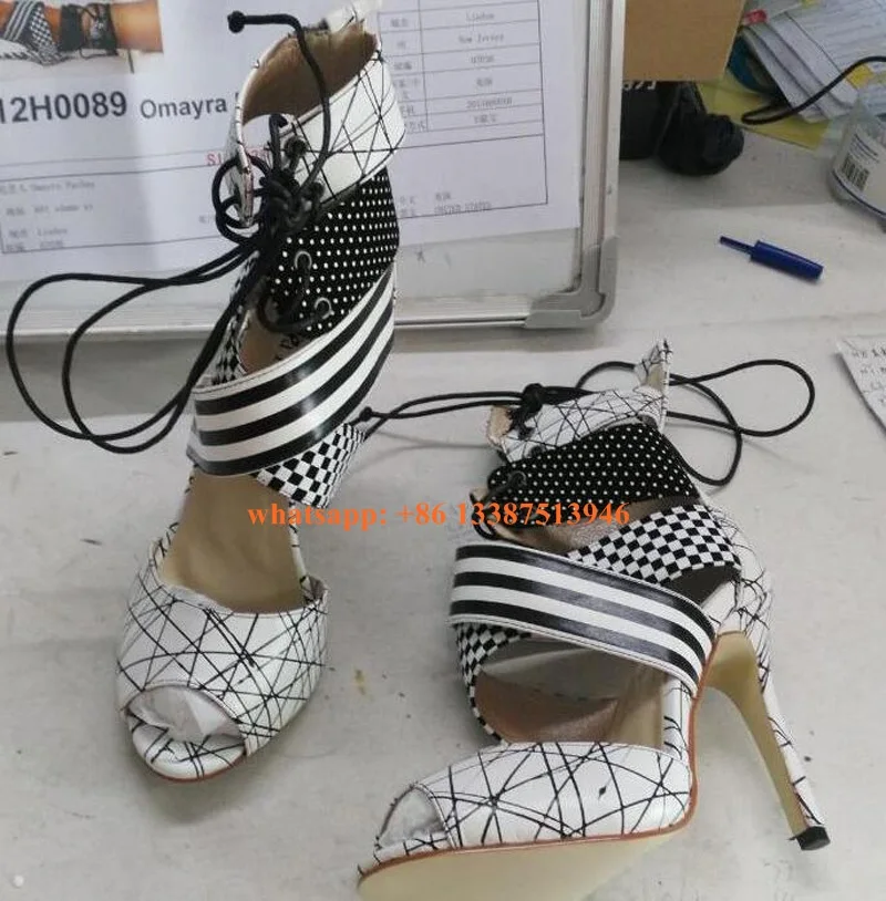 Wrap Sandalias Mujeres Gladiador Tobillo up Alta Encaje Tacón Correas Calidad Cruz Vestido Tinta Alto De Impresa Toe Zapatos Abierto FFv17zr