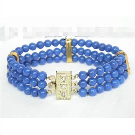 

Beautiful 6mm 3row 100% nature lapis lazuli Bracelet e SHIPPING 5.26