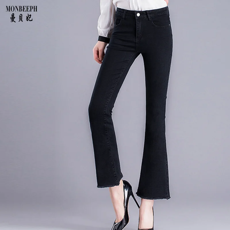 

2017 new Autumn High Waist Flare Jeans Pants Stretch Skinny Jeans Women Wide Leg Slim Hip Denim trousers