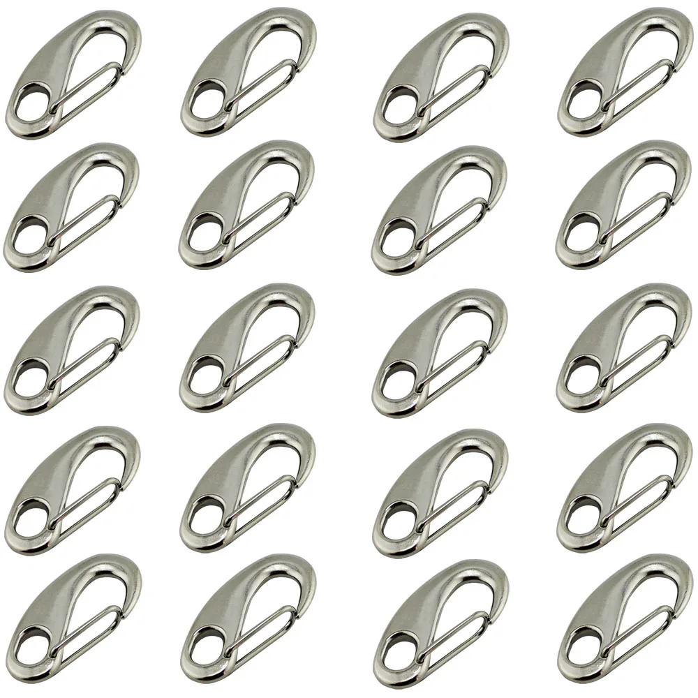 50mm Stainless Steel Oval Egg Eye Snap Hook Bag Spring Snap Hiking Camping Belt Carabiner Quick Release Dog Bolted Hook 20pc