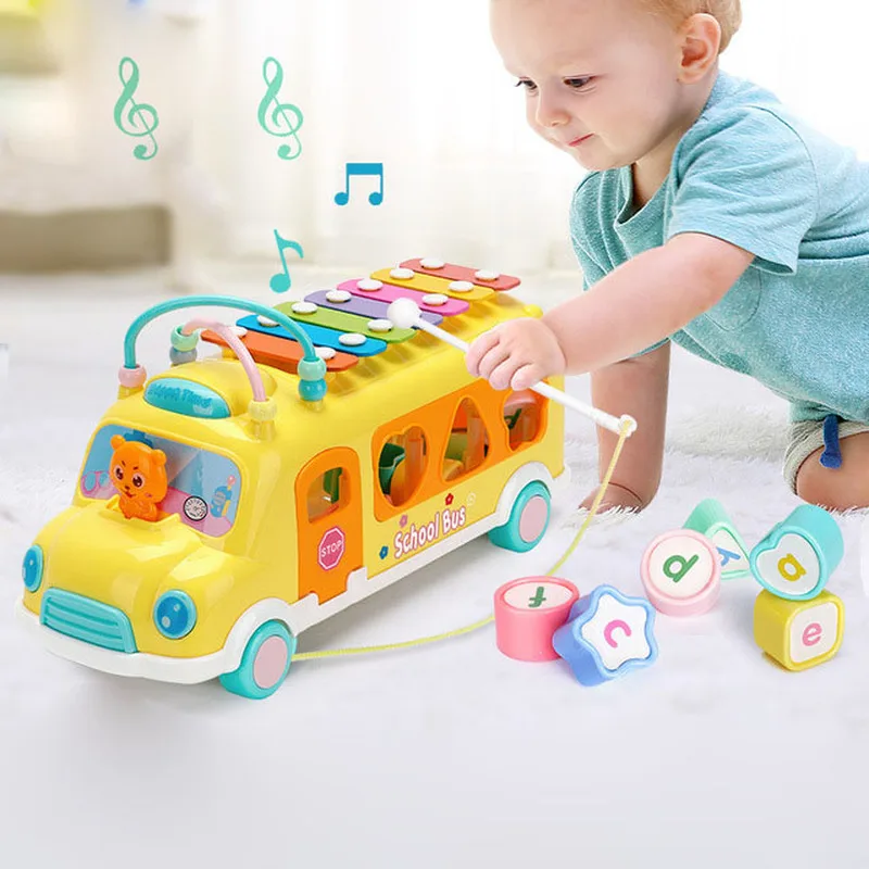 

Musical Baby Toys Knock Piano Bus Shape Learning Car Toys for Baby Multifunction Musical Hand Eye Coordination Development Toy