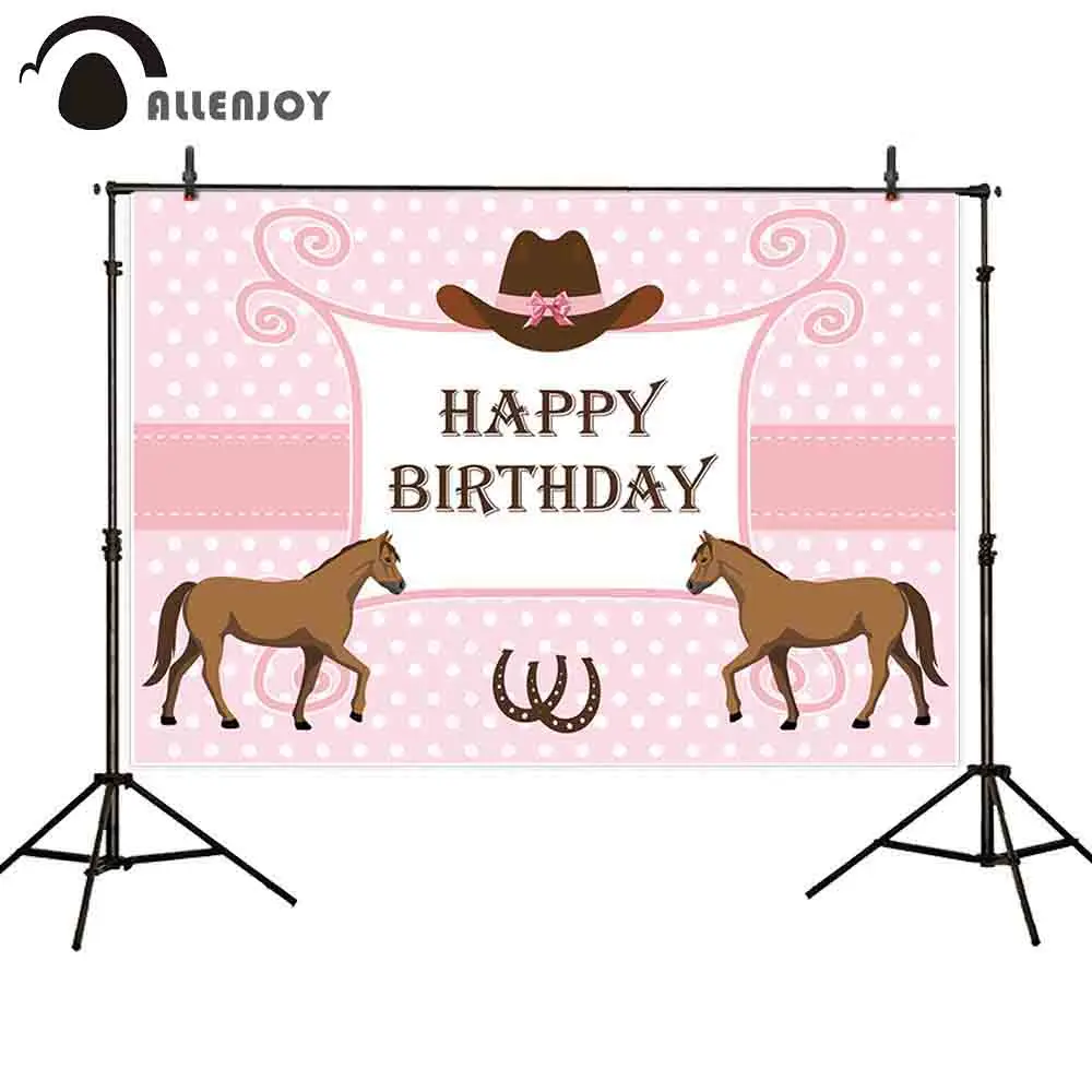 

Allenjoy birthday backdrops photography pink baby girl horse hat dots kids photocall background for photo shoots photozone