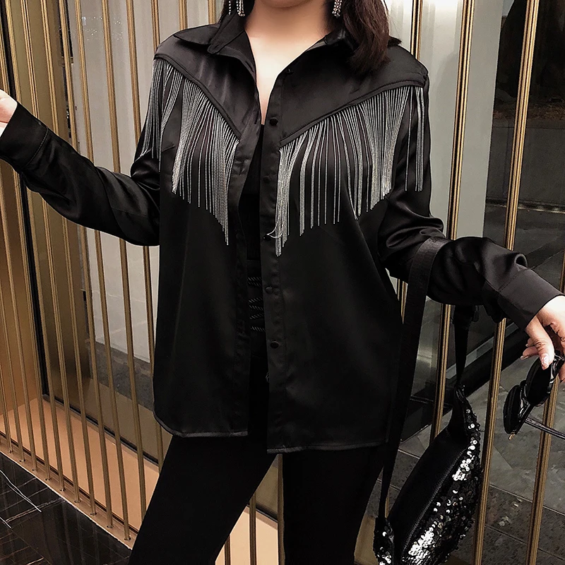 

[EWQ] Summer Shirt 2019 Fashion Square Long Sleeve Tassel Single Breasted Patchwork Bohemian Shirt Women Fashion Blouse AG04301L