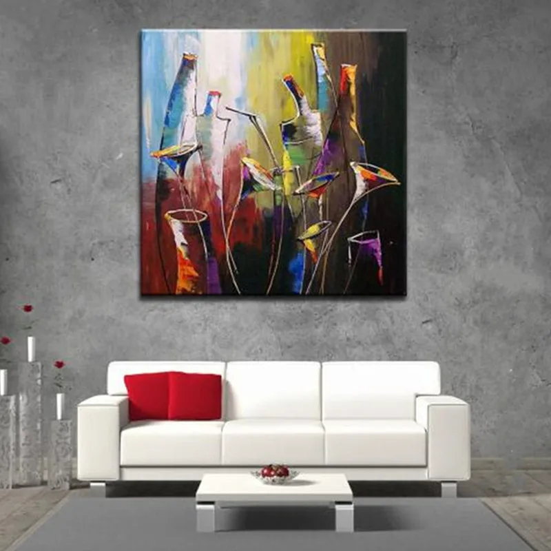 

Wall Art Handmade Colorful Bottles and Cups Paintings Artwork Handpainted Abstract Oil Painting on Canvas Modern Home Decoration