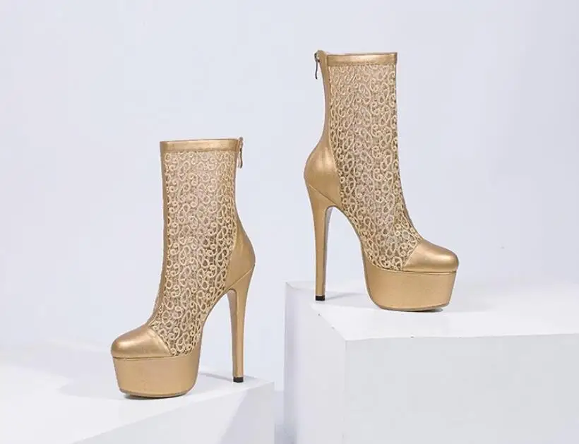 

Spring and summer new fashion sexy lace breathable gauze super high heels waterproof platform boots