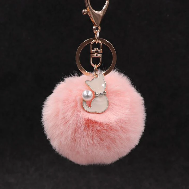 

15Pcs/lot Party Favors Pearl Cat Pendant Key Chain Lady Fur Bag Car Keyring Pendant Plush Accessories Present Festival Supplies