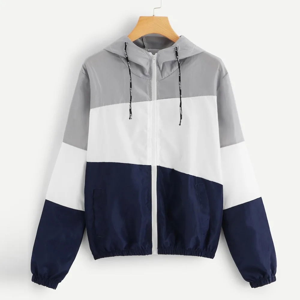 

2019 Fashion Long Sleeve L Size Broadcloth Casual Ladies Tops Young Patchwork Leisure Loose Navy Modis Women Hooded Coat L*5