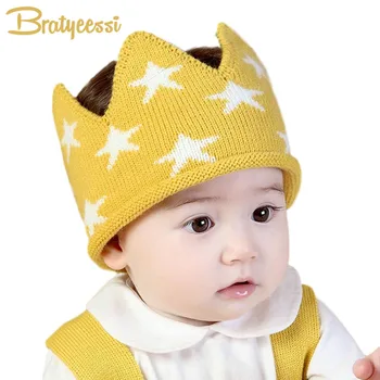 

New Crown Baby Hats for Girls Boys Knitted Stars Newborn Photography Props Baby Cap 3 Colors