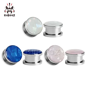 

KUBOOZ Ear Piercing Stainless Steel Screw Shell Ear Plugs Tunnels Earrings Gauges Expander Earrings Fashion body jewelry 0G 00G