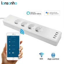 10A LonSonHo EU plug wifi smart power strip 2400 w 4 AC outlets 4 portas USB linha de extensão de 1.8 m funciona com o google casa Alexa