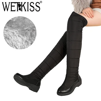 

WETKISS Walkable Snow Boots Women Platform Boot Knee High Soft Warm Liner Footwear Fashion Cleated Ladies Shoes Winter Wolesale