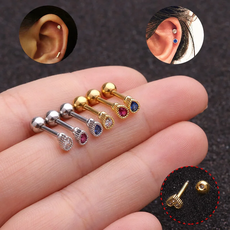 

1Pc Heart Water Drop CZ Stud Piercing Earring Cartilage Earring Conch Tragus Stud Helix Cartilage Piercing Jewelry