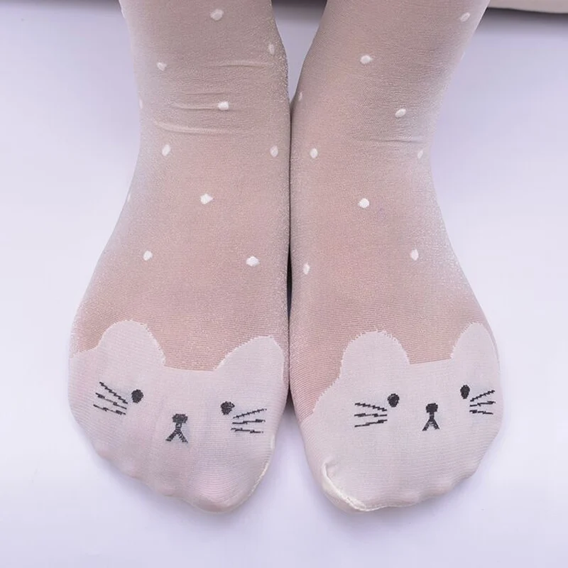 Cute cat girl tights children's sheer 15D stockings for girls kids baby pantyhose cartoon characters thin tight summer 1-9Y