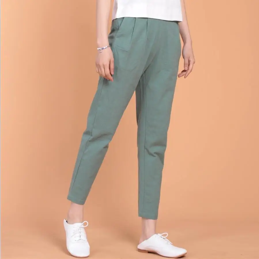 Осень 2020 весна лето брюки султанки с эластичным поясом хлопковые льняные