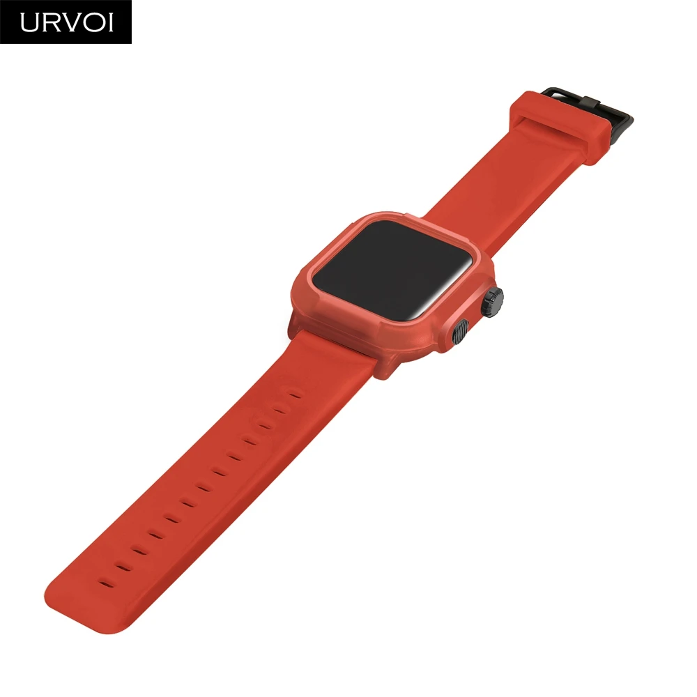 Чехол URVOI для Apple Watch series 4 3 2 силиконовый ремешок с чехлом для iWatch Водонепроницаемый Мягкий плотно прилегающий antishock 44 мм